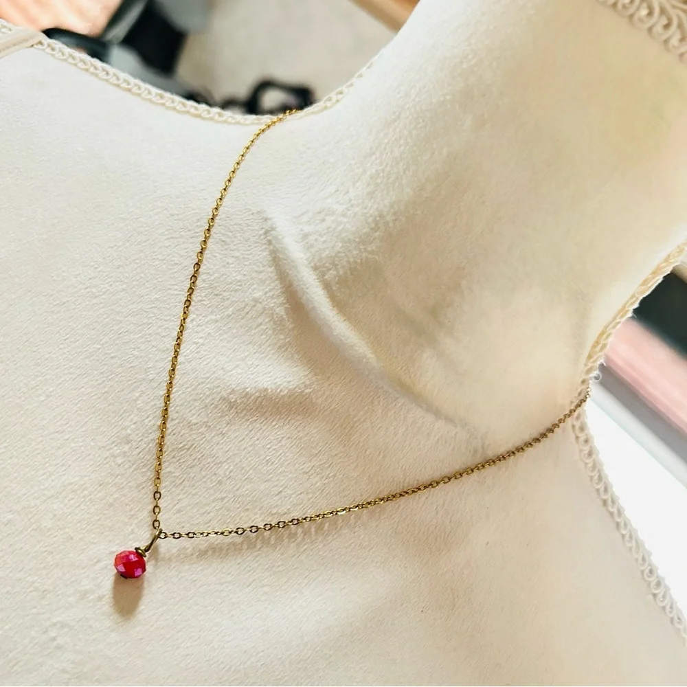 Handcrafted faceted genuine ruby pendant on chain necklace